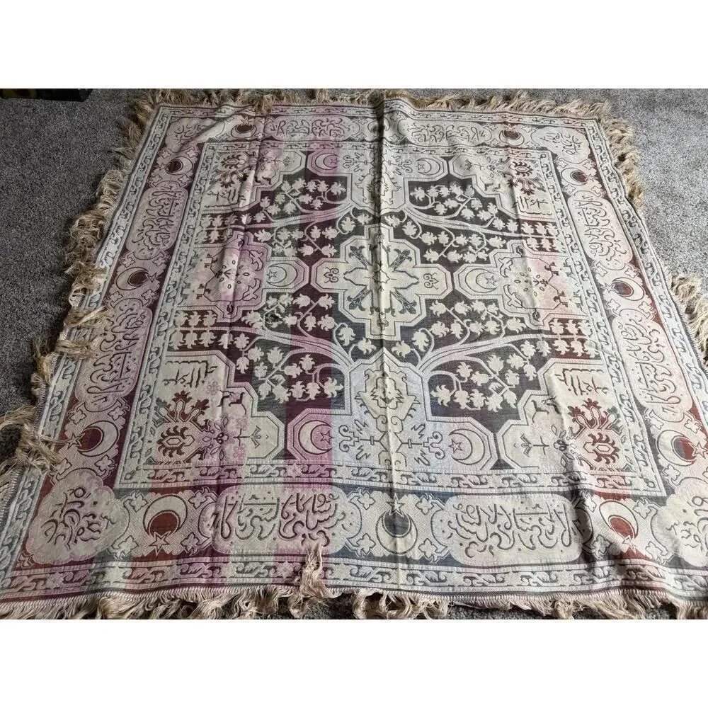 Vintage Spanish Islamic Arabic Tapestry Art Scarf Fringe Silk 53in X 53in